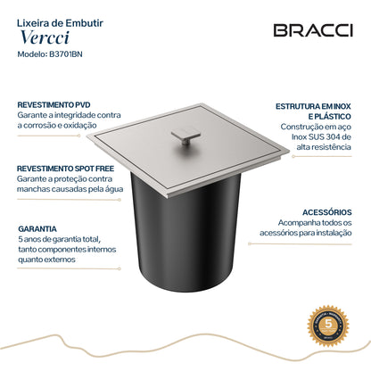 LIXEIRA DE BANCADA DE EMBUTIR AÇO ESCOVADO