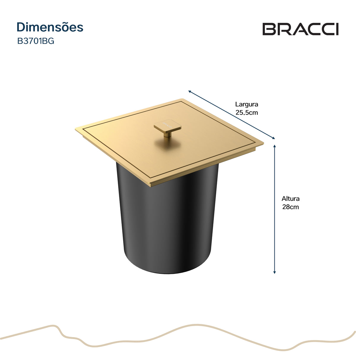 LIXEIRA DE BANCADA DE EMBUTIR DOURADO ESCOVADO