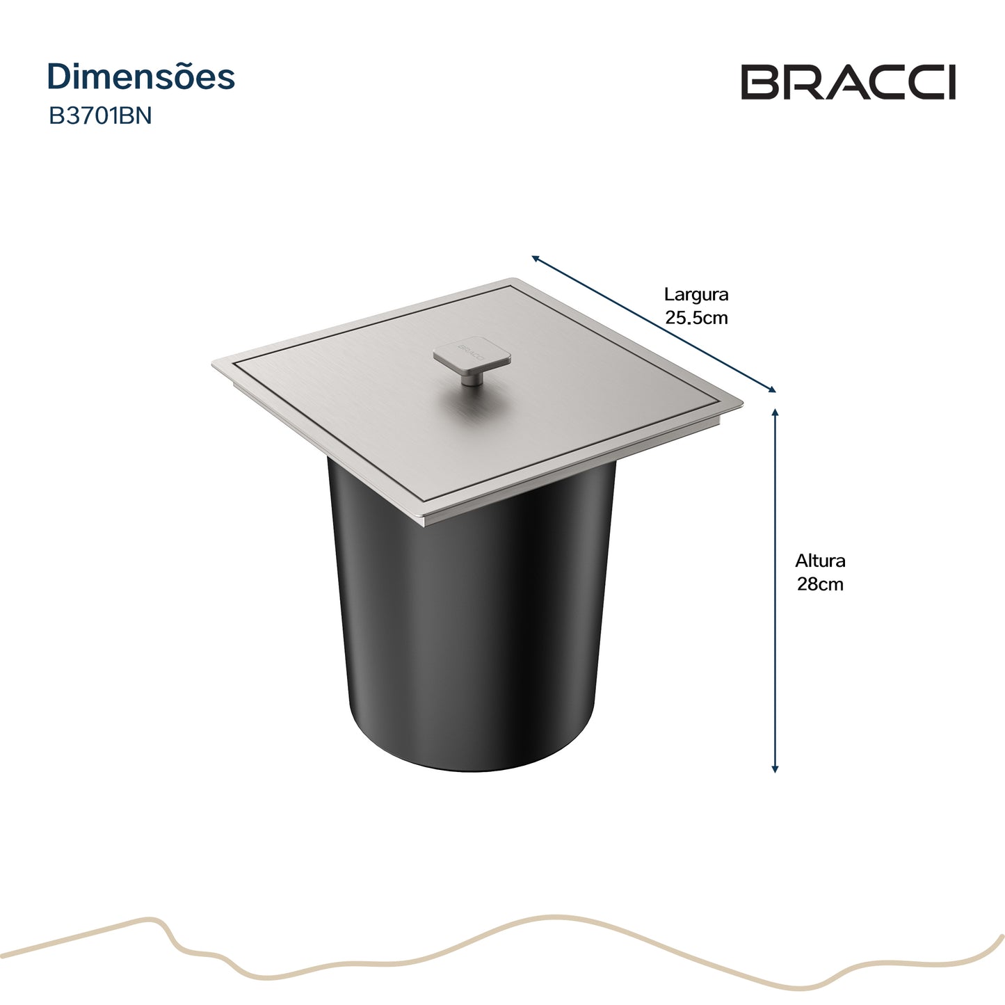 LIXEIRA DE BANCADA DE EMBUTIR AÇO ESCOVADO