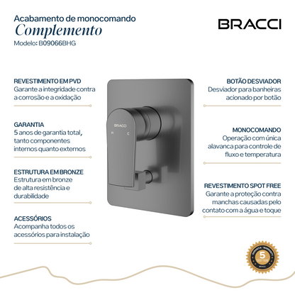 ACABAMENTO MONOCOMANDO CHUVEIRO COM DESVIADOR GRAFITE ESCOVADO