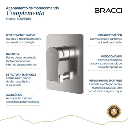 ACABAMENTO MONOCOMANDO CHUVEIRO COM DESVIADOR AÇO ESCOVADO