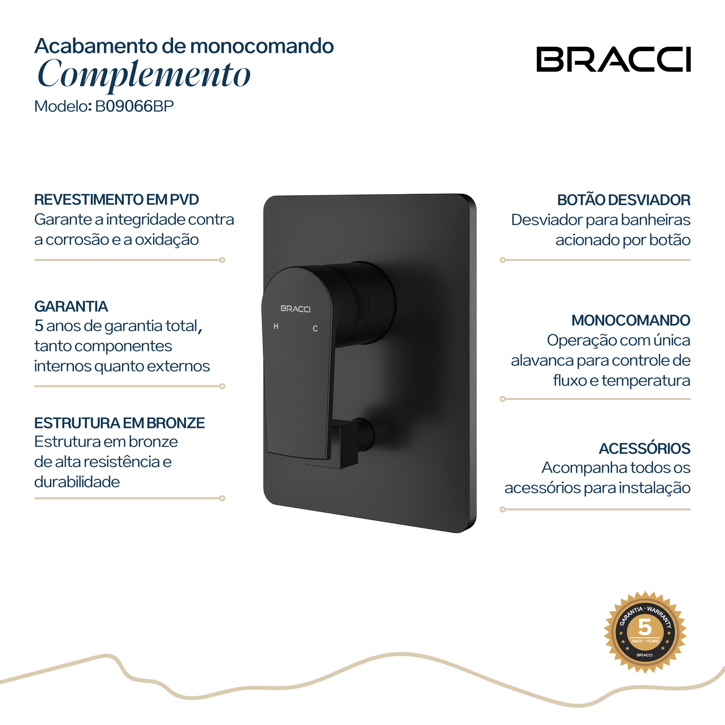 ACABAMENTO MONOCOMANDO CHUVEIRO COM DESVIADOR PRETO PVD