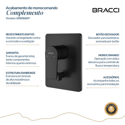 ACABAMENTO MONOCOMANDO CHUVEIRO COM DESVIADOR PRETO PVD