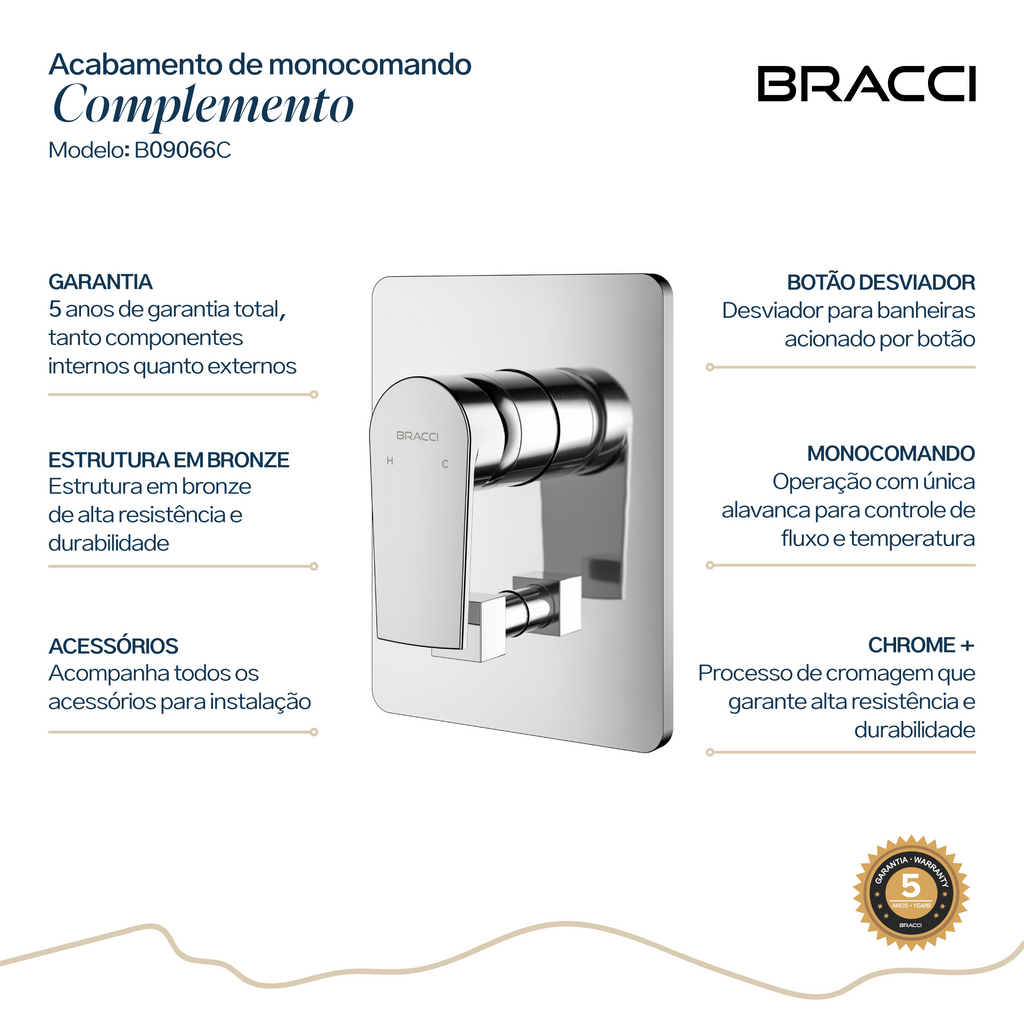 ACABAMENTO MONOCOMANDO CHUVEIRO COM DESVIADOR CROMADO