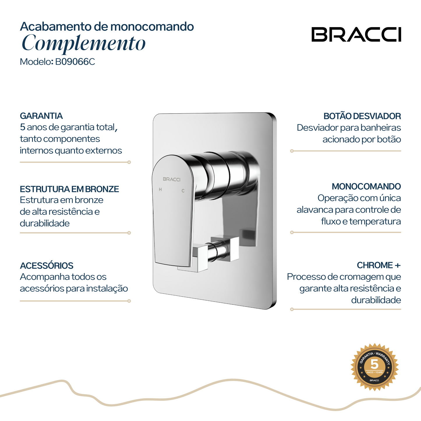 ACABAMENTO MONOCOMANDO CHUVEIRO COM DESVIADOR CROMADO