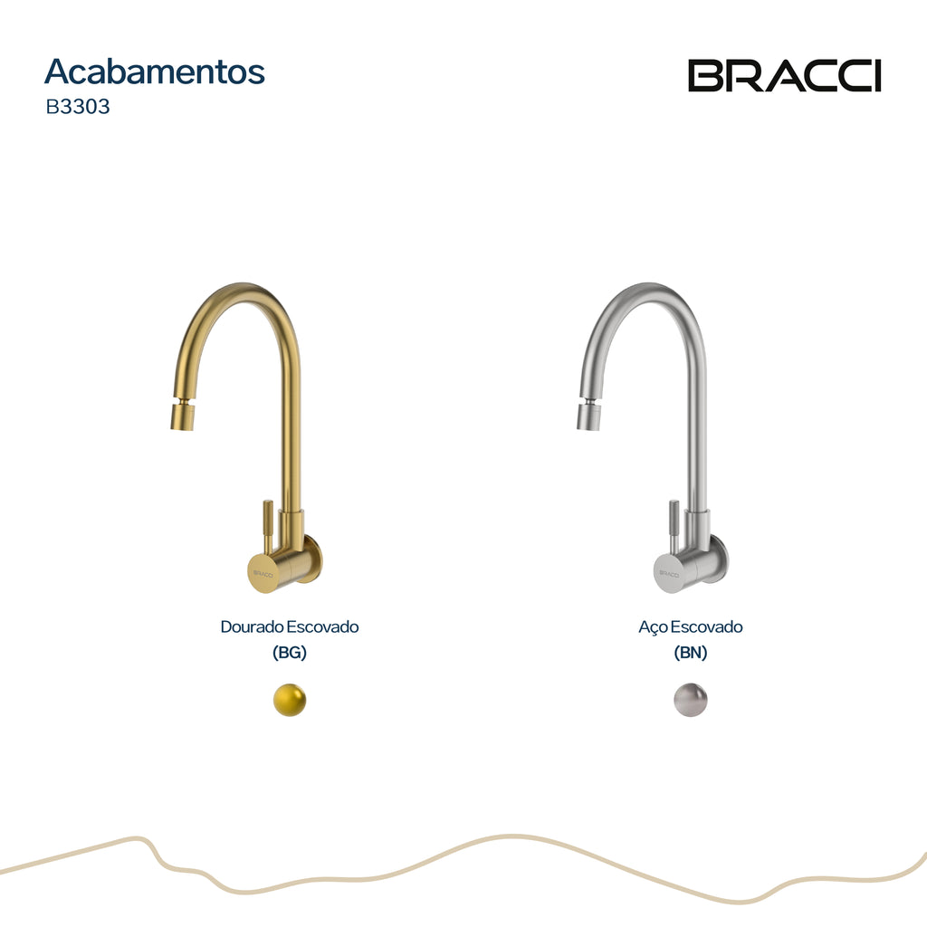 TORNEIRA PAREDE ÁGUA FRIA ST LOUISE BASIC DOURADO ESCOVADO