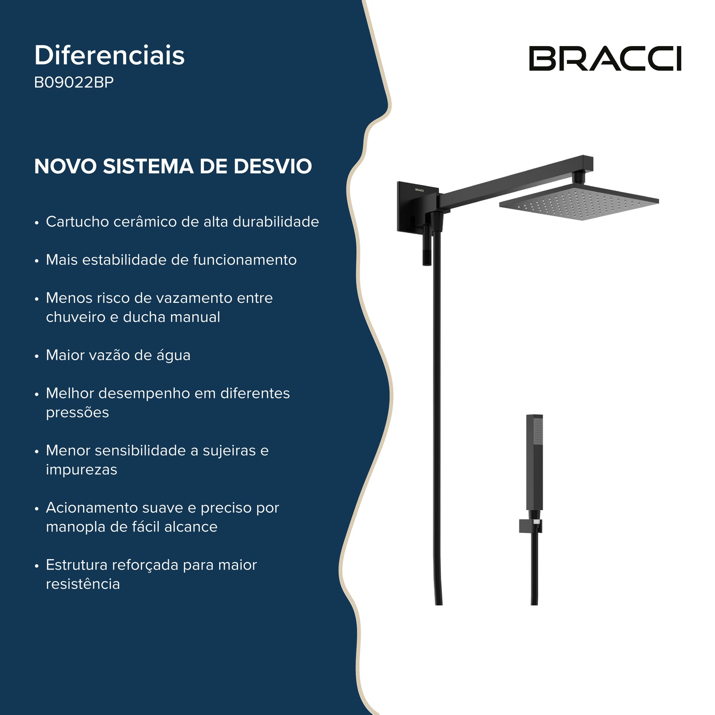 CHUVEIRO COM DESVIADOR PRETO FOSCO VERCCI PVD