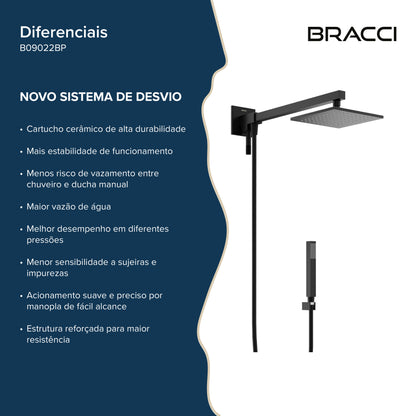 CHUVEIRO COM DESVIADOR PRETO FOSCO VERCCI PVD