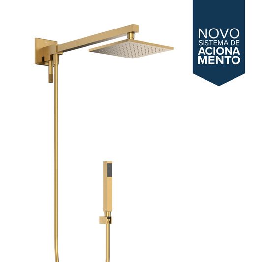 Chuveiro com Desviador Dourado Escovado Vercci
