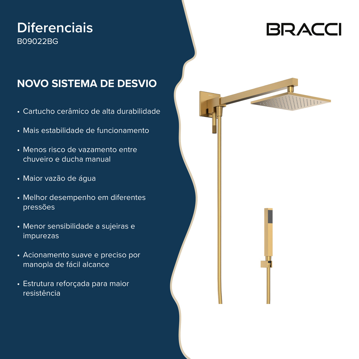 CHUVEIRO COM DESVIADOR DOURADO ESCOVADO VENZA