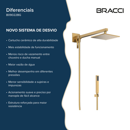 Chuveiro com Desviador Dourado Escovado Vercci