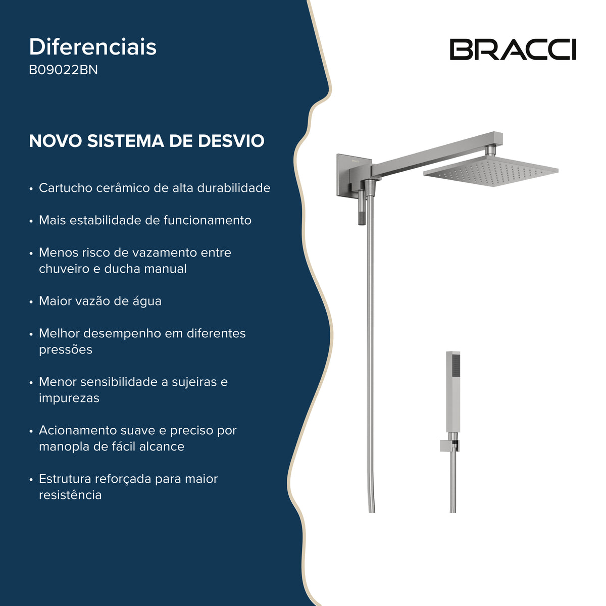 Chuveiro com Desviador Aço Escovado Vercci