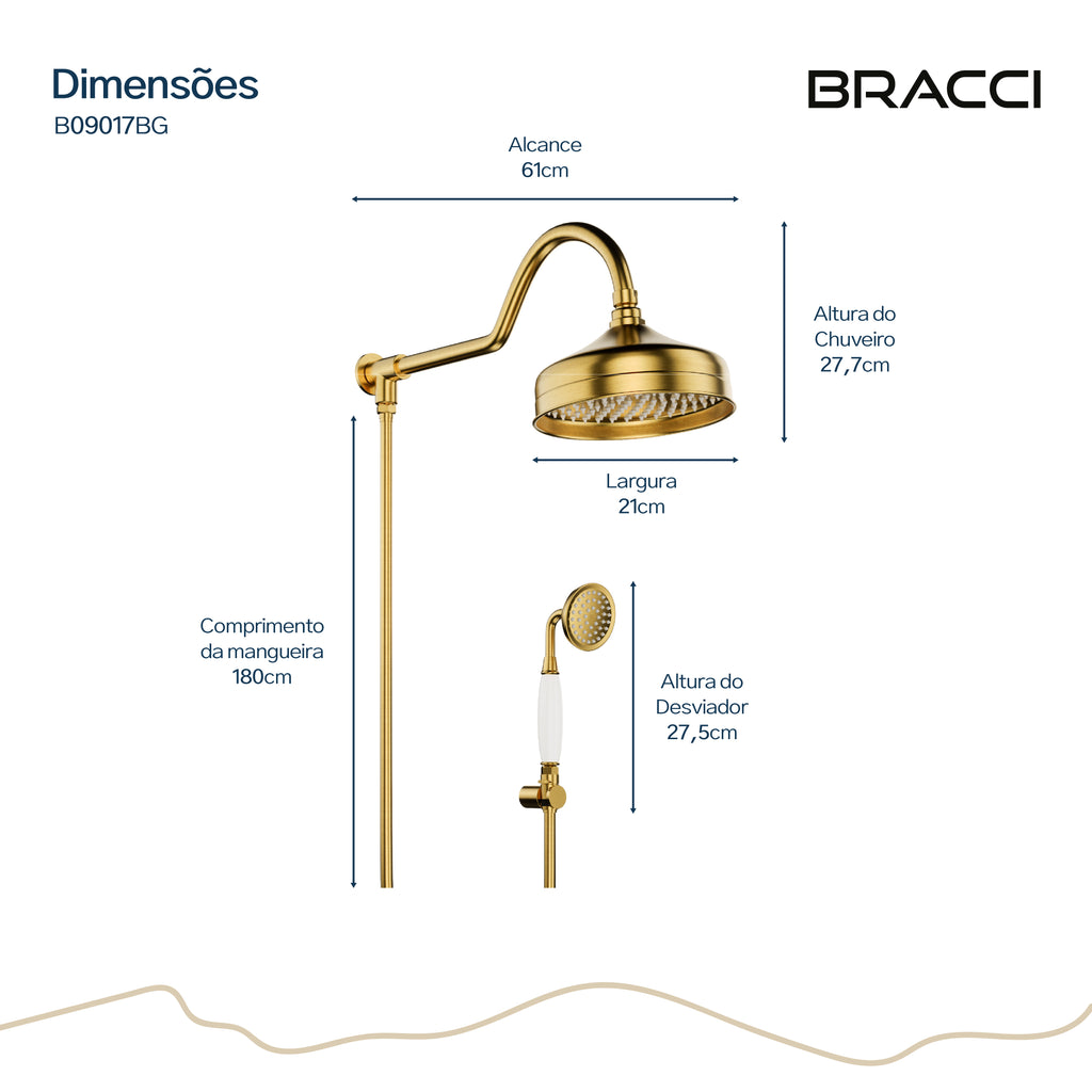 CHUVEIRO COM DESVIADOR DOURADO ESCOVADO ST CLAIRE