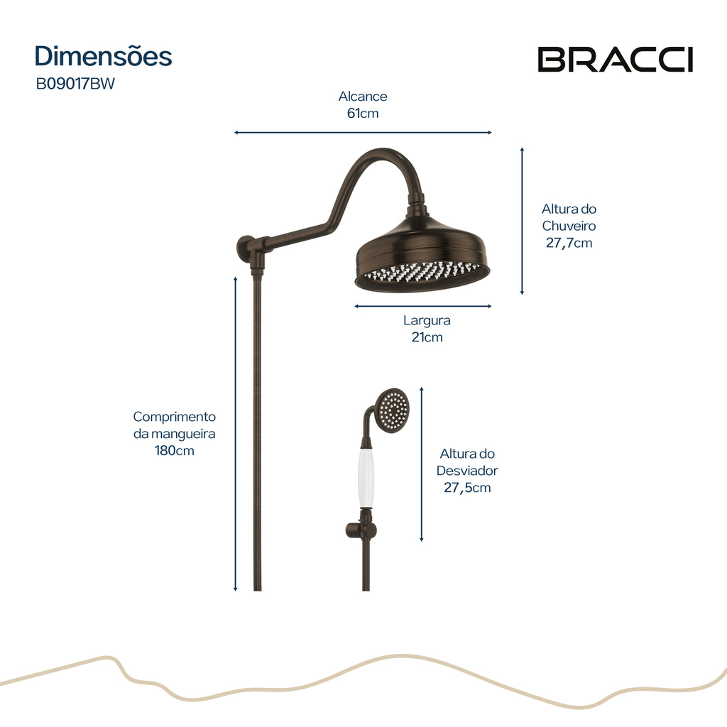 CHUVEIRO COM DESVIADOR BRONZE ESCOVADO