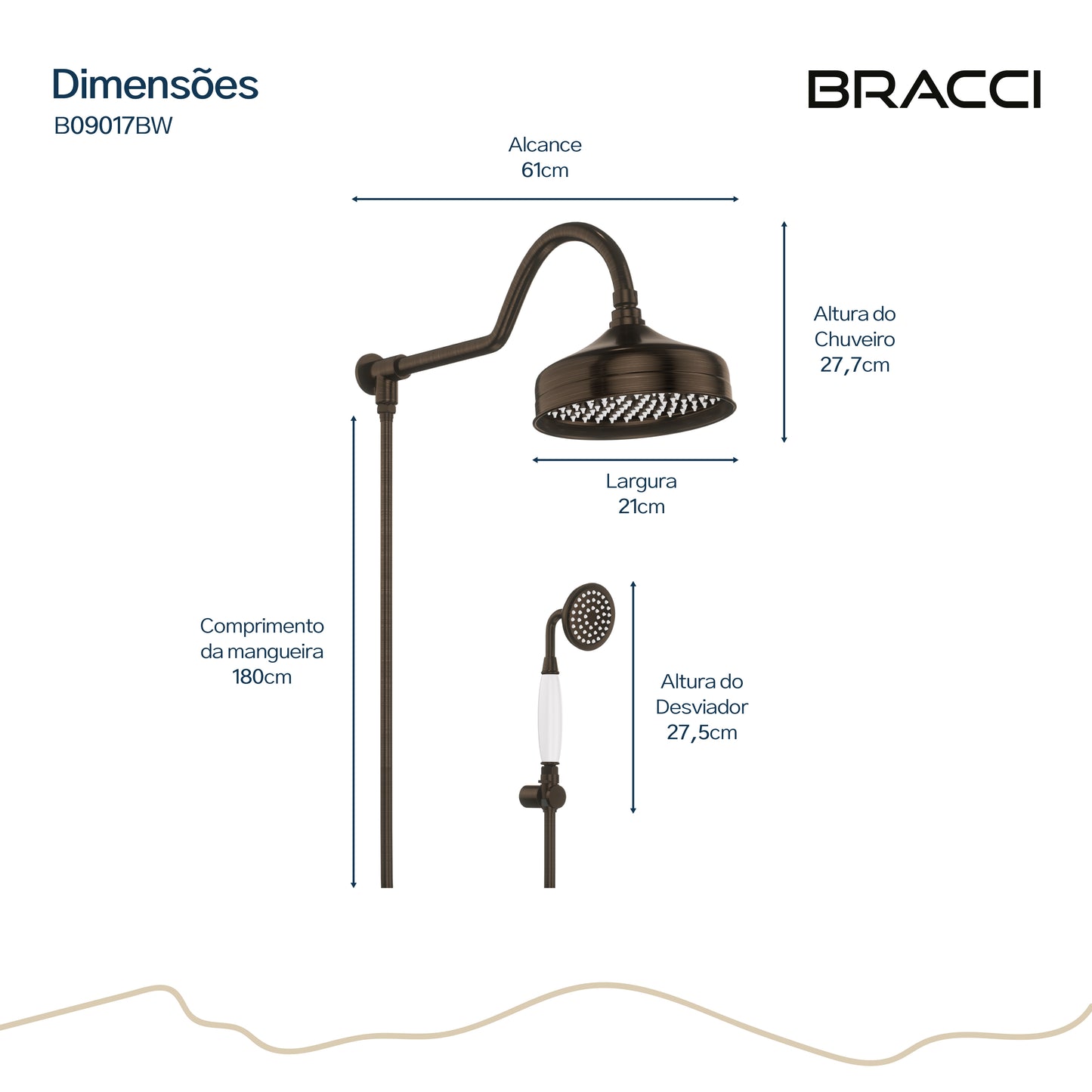CHUVEIRO COM DESVIADOR BRONZE ESCOVADO