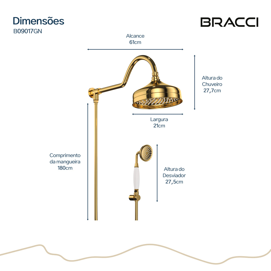 CHUVEIRO COM DESVIADOR DOURADO NANOTECNOLOGIA ST CLAIRE