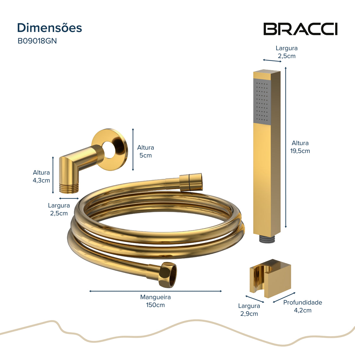 KIT DESVIADOR CHUVEIRO DE TETO MODERNO DOURADO