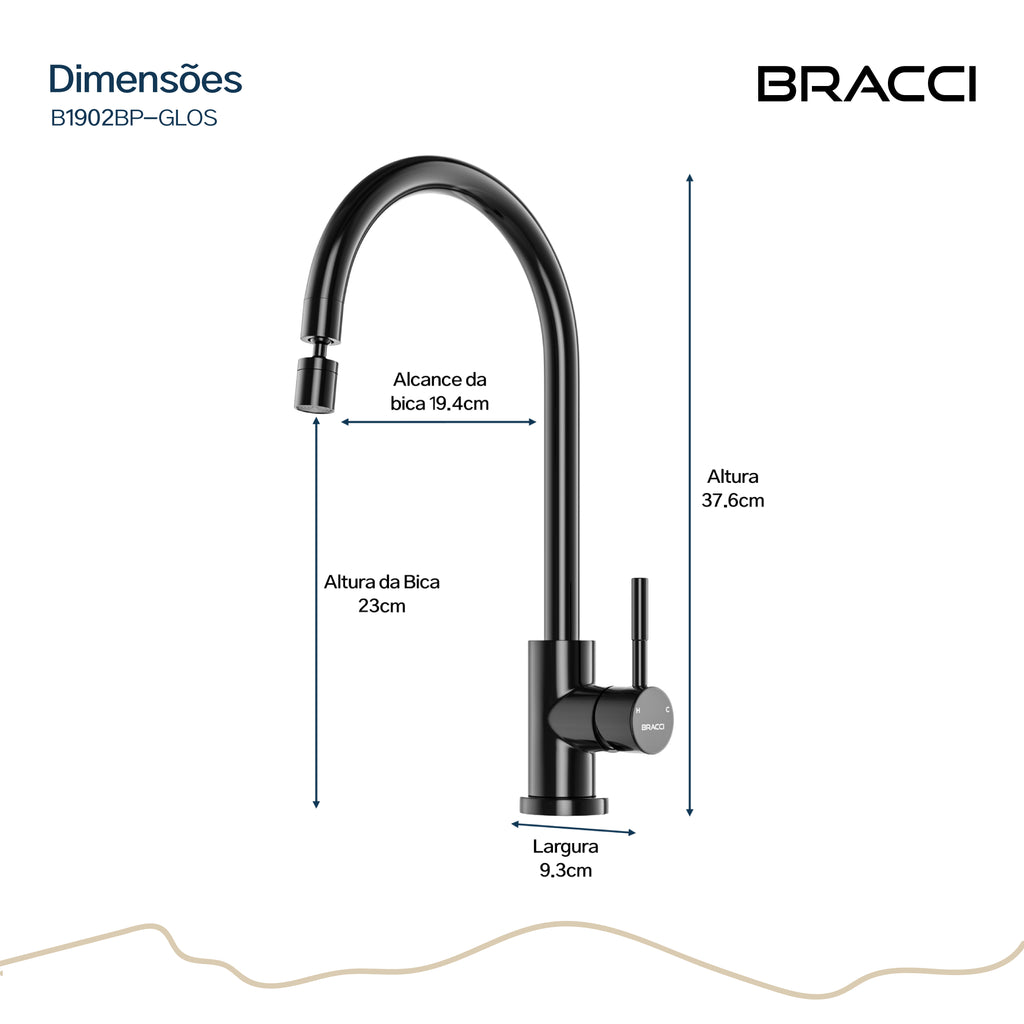 MISTURADOR MONOC ST LOUISE BASIC PRETO PVD BRILHOSO