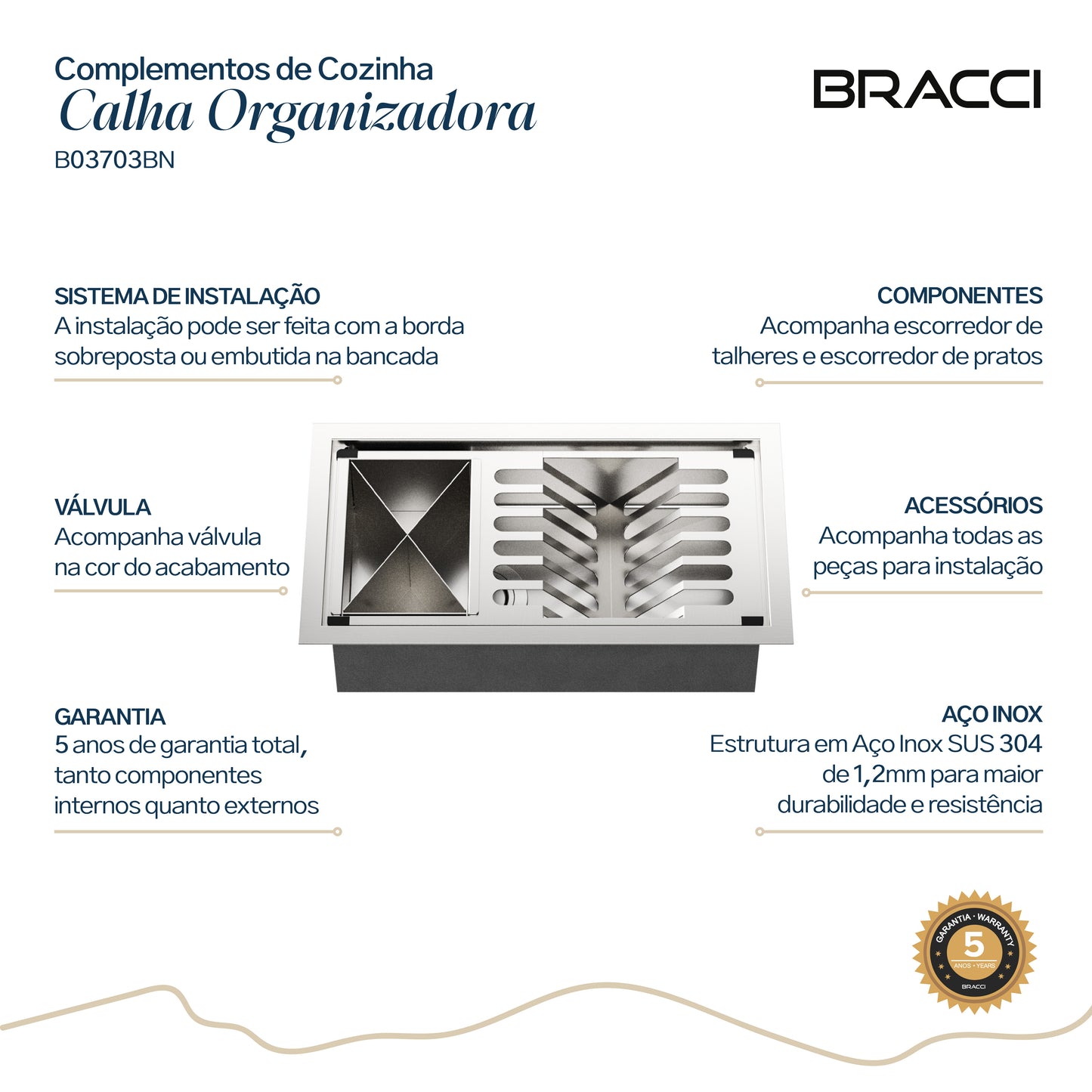 CALHA ORGANIZADORA AÇO ESCOVADO