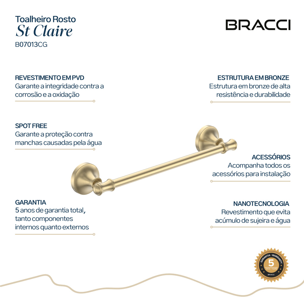 TOALHEIRO ROSTO BARRA ST CLAIRE CHAMPAGNE GOLD