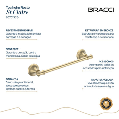 TOALHEIRO ROSTO BARRA ST CLAIRE CHAMPAGNE GOLD