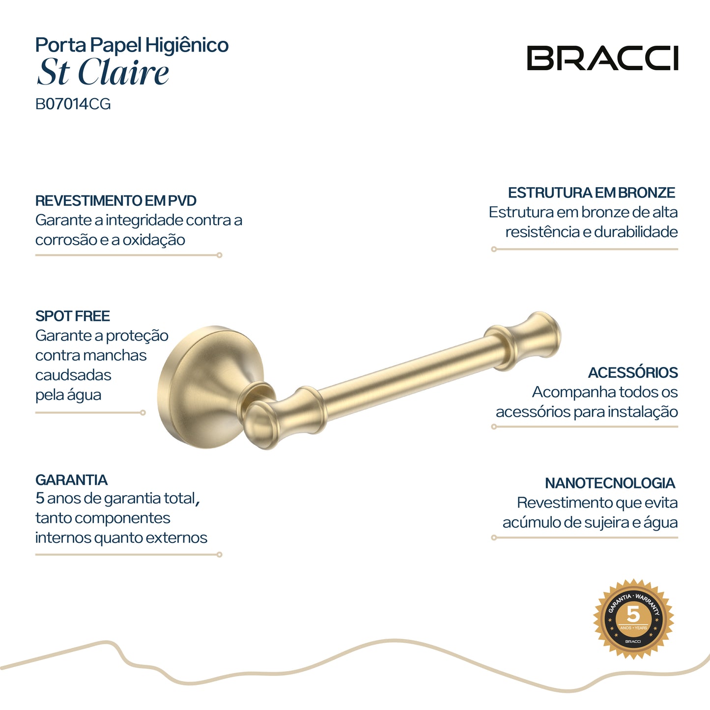 PORTA PAPEL HIGIENICO ST CLAIRE CHAMPAGNE GOLD