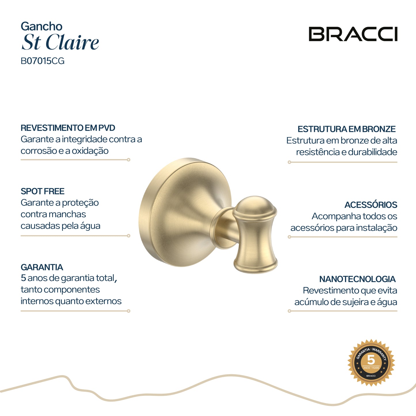 GANCHO SIMPLES ST CLAIRE CHAMPAGNE GOLD