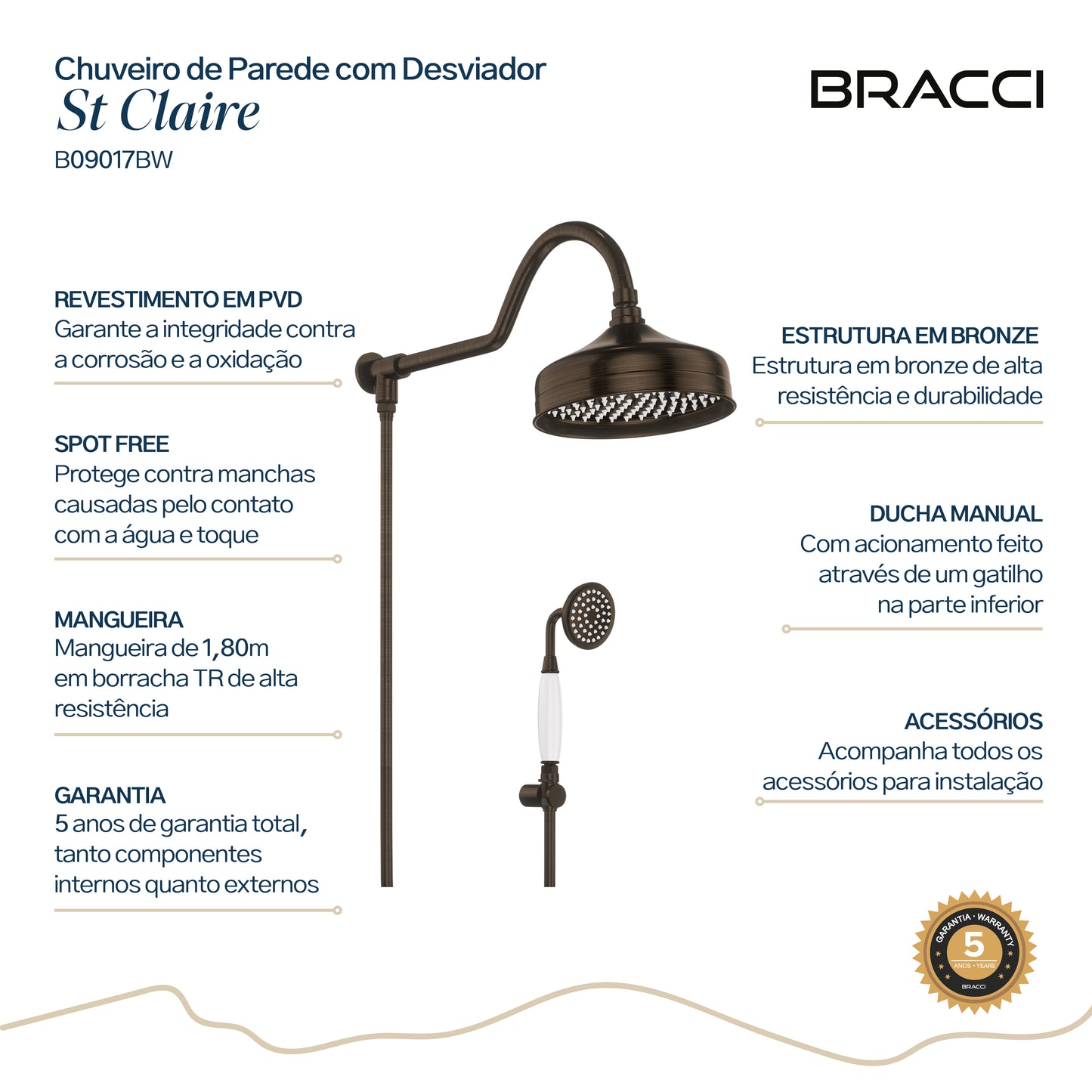 CHUVEIRO COM DESVIADOR BRONZE ESCOVADO