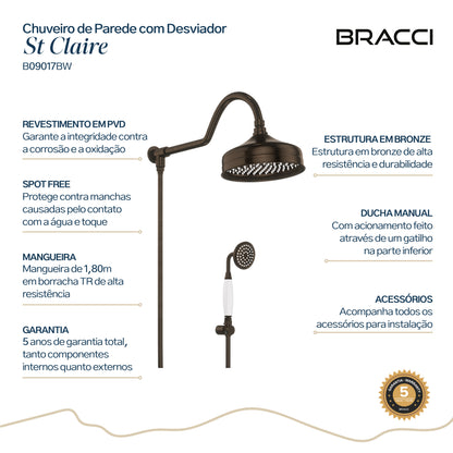 CHUVEIRO COM DESVIADOR BRONZE ESCOVADO