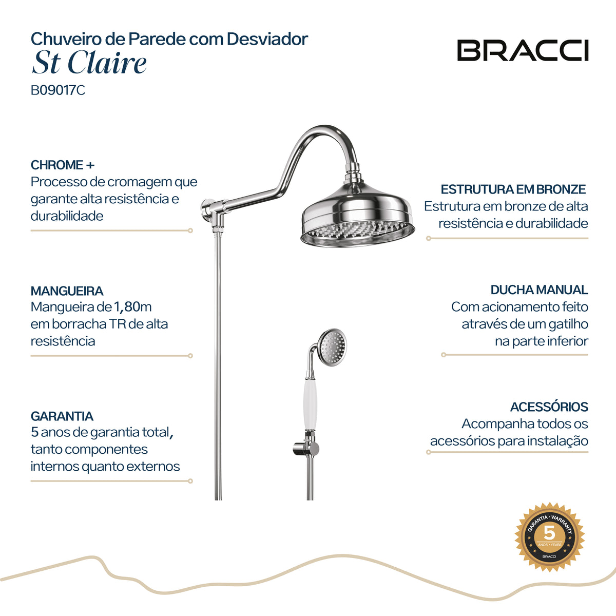 CHUVEIRO COM DESVIADOR CROMADO ST CLAIRE