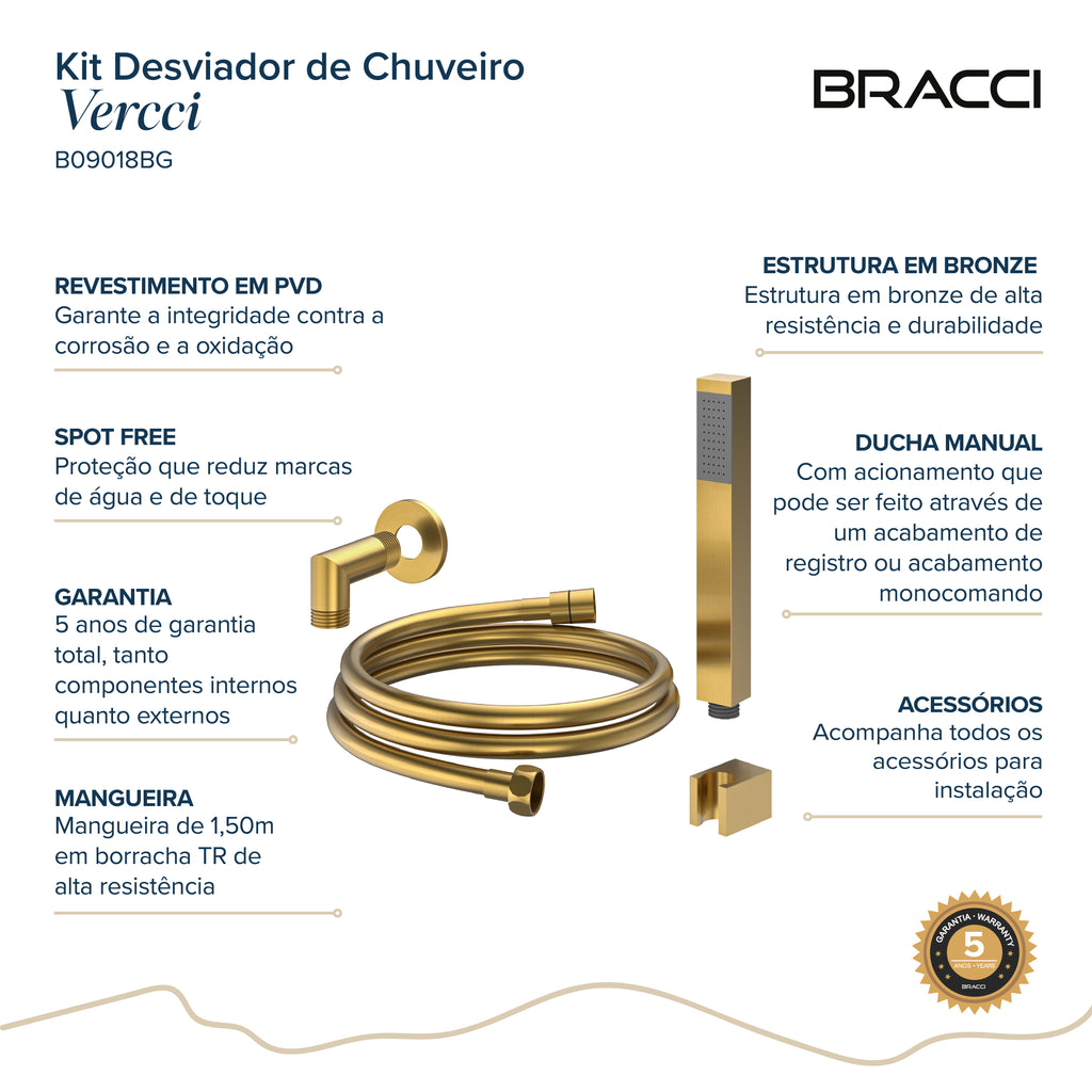 KIT DESVIADOR CHUVEIRO DE TETO MODERNO DOURADO ESCOVADO