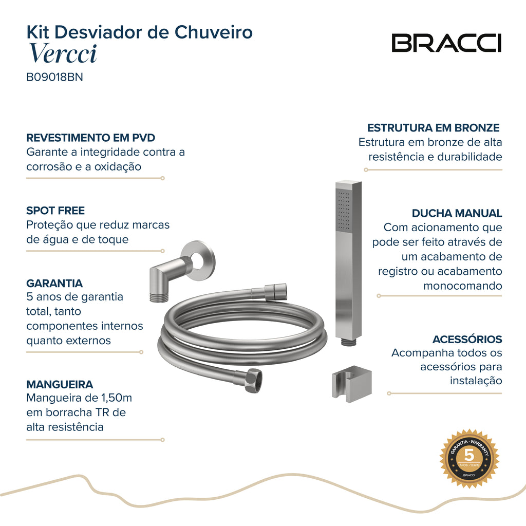 KIT DESVIADOR CHUVEIRO DE TETO MODERNO AÇO ESCOVADO