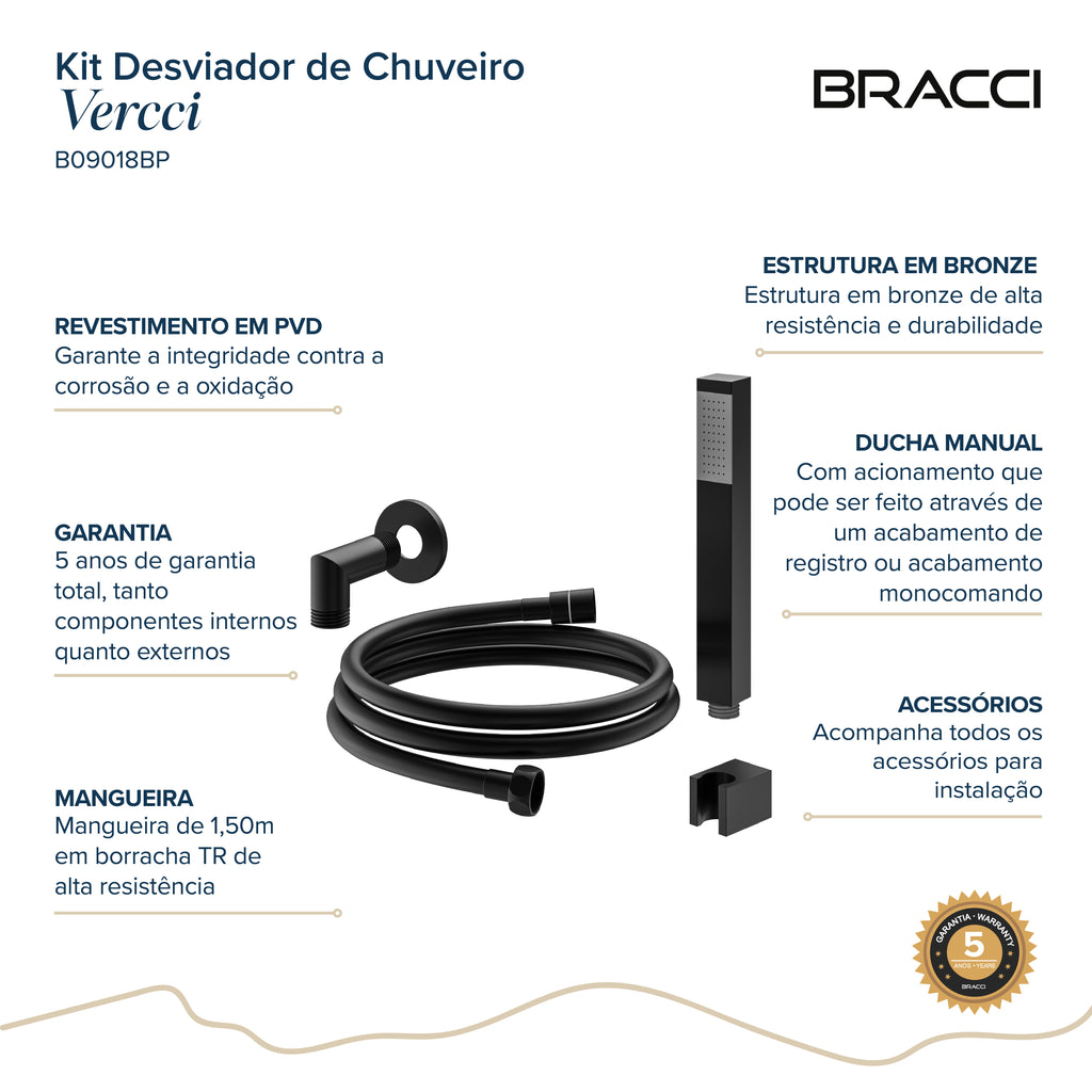 KIT DESVIADOR CHUVEIRO DE TETO MODERNO PRETO FOSCO