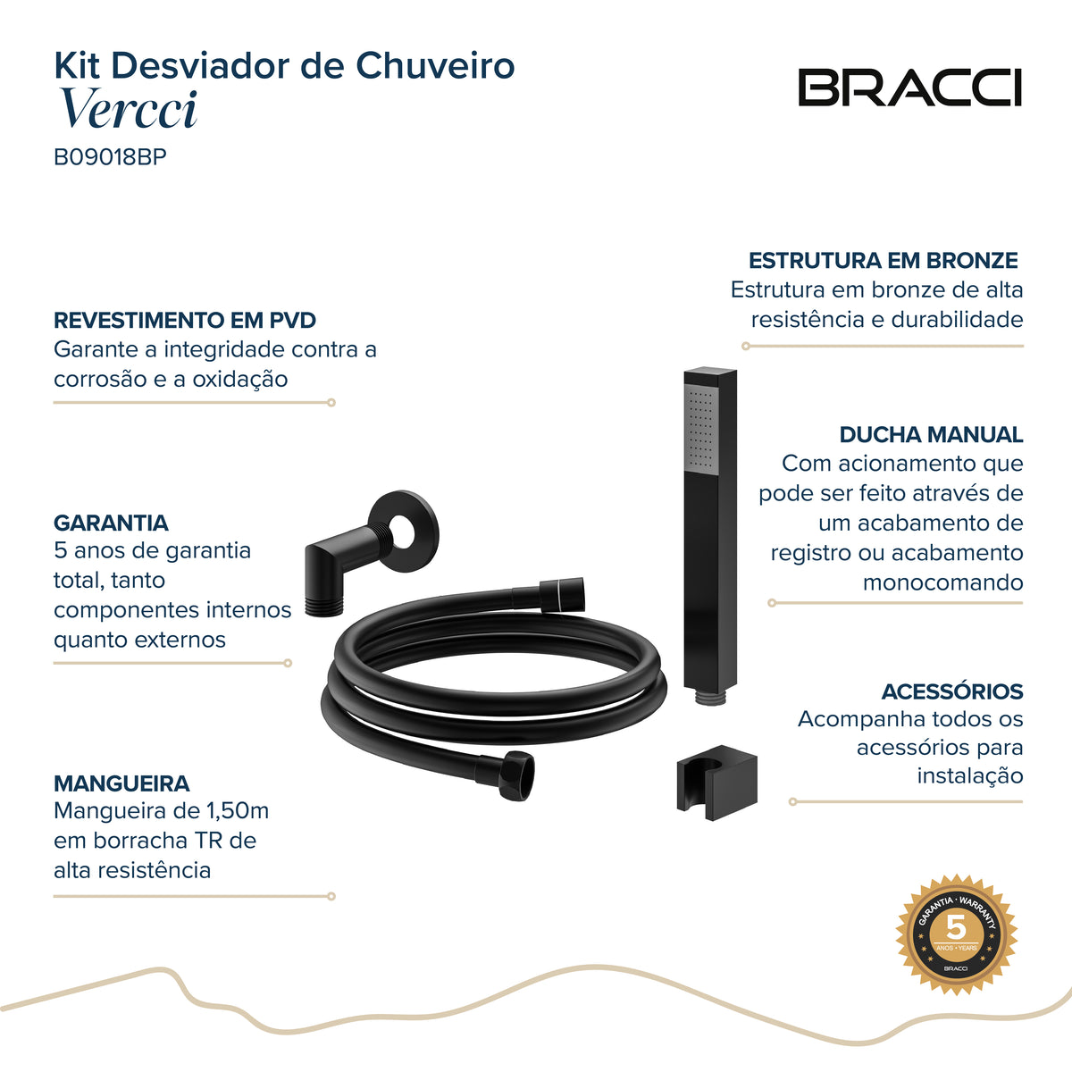 KIT DESVIADOR CHUVEIRO DE TETO MODERNO PRETO FOSCO