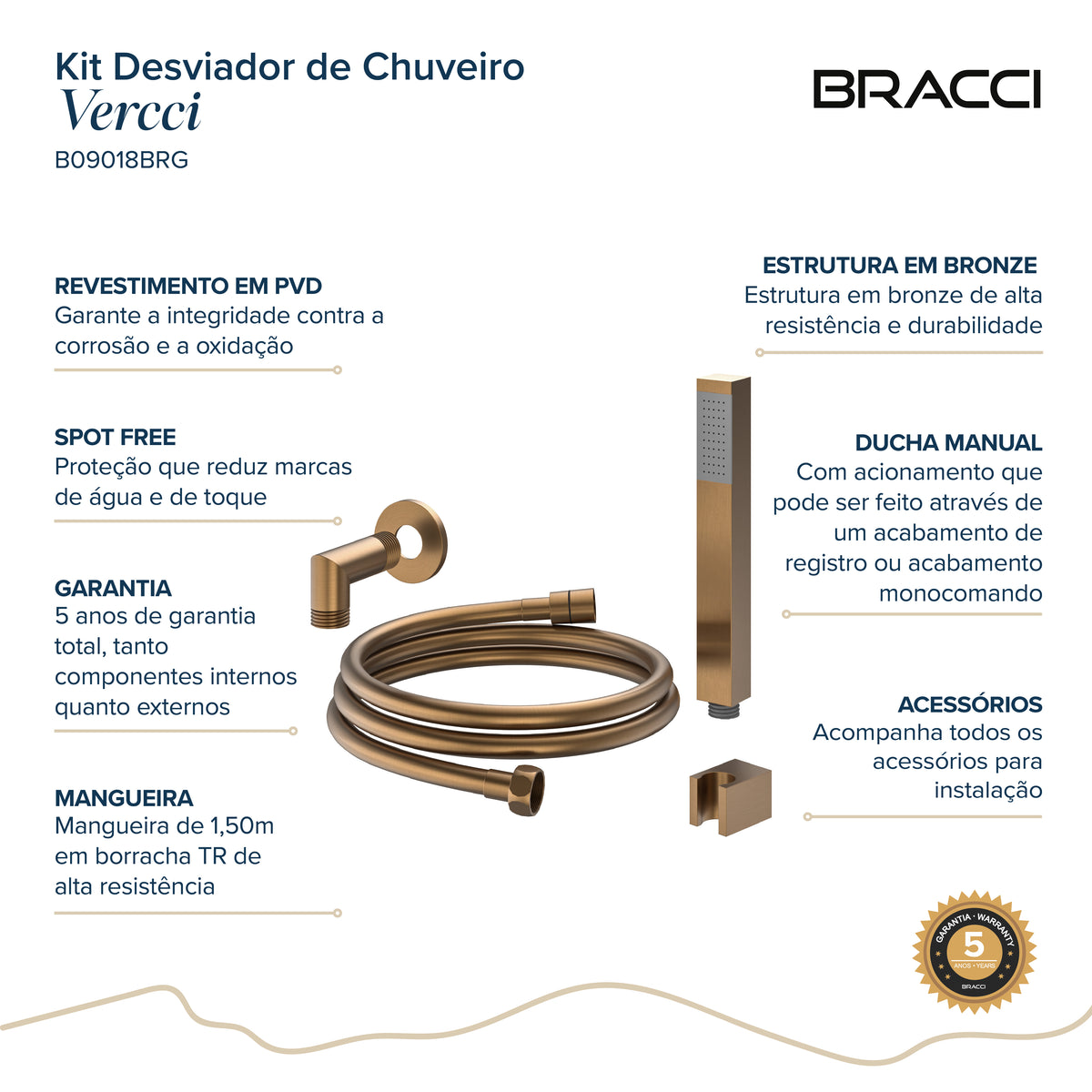 KIT DESVIADOR CHUVEIRO DE TETO MODERNO ROSE ESCOVADO