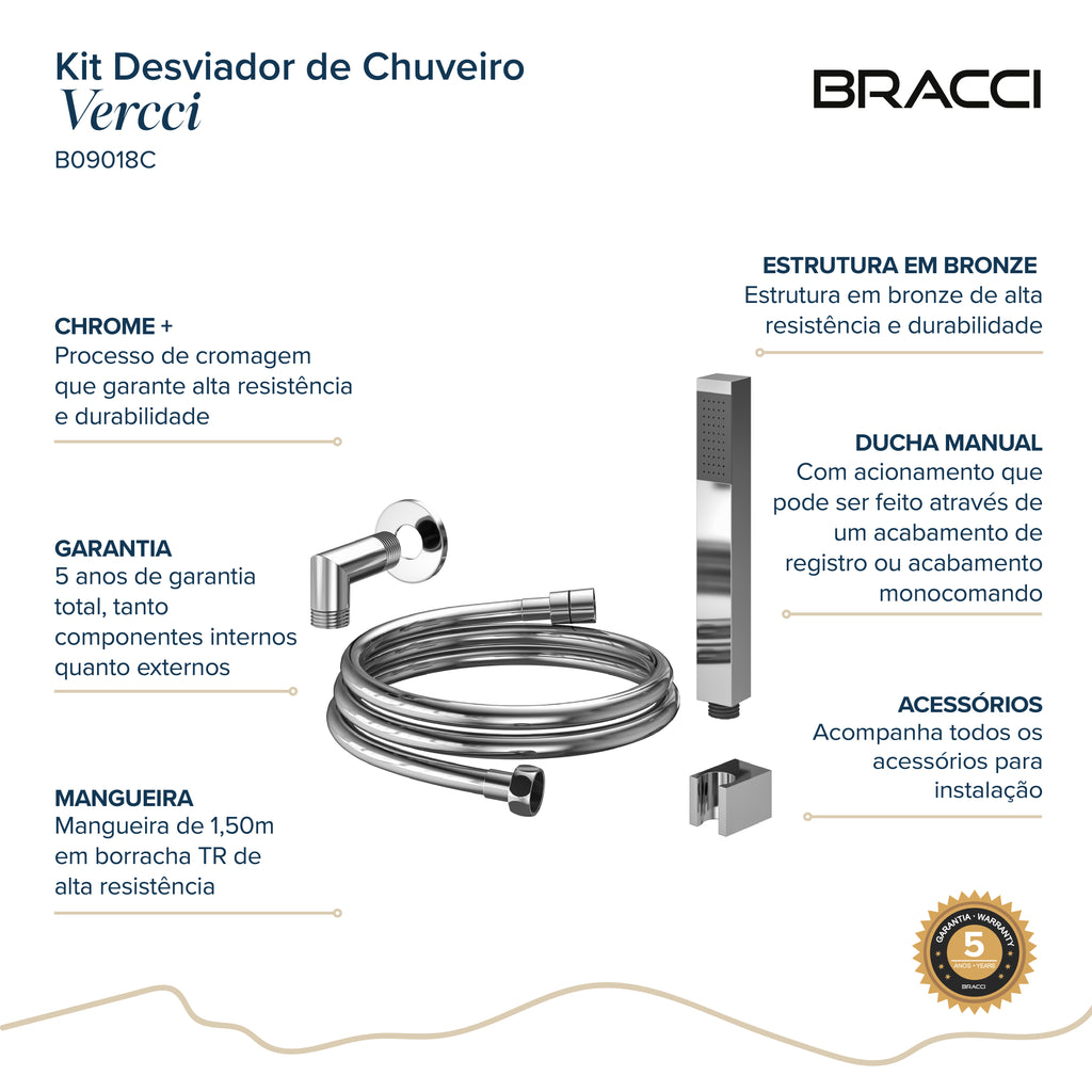KIT DESVIADOR CHUVEIRO DE TETO MODERNO CROMADO