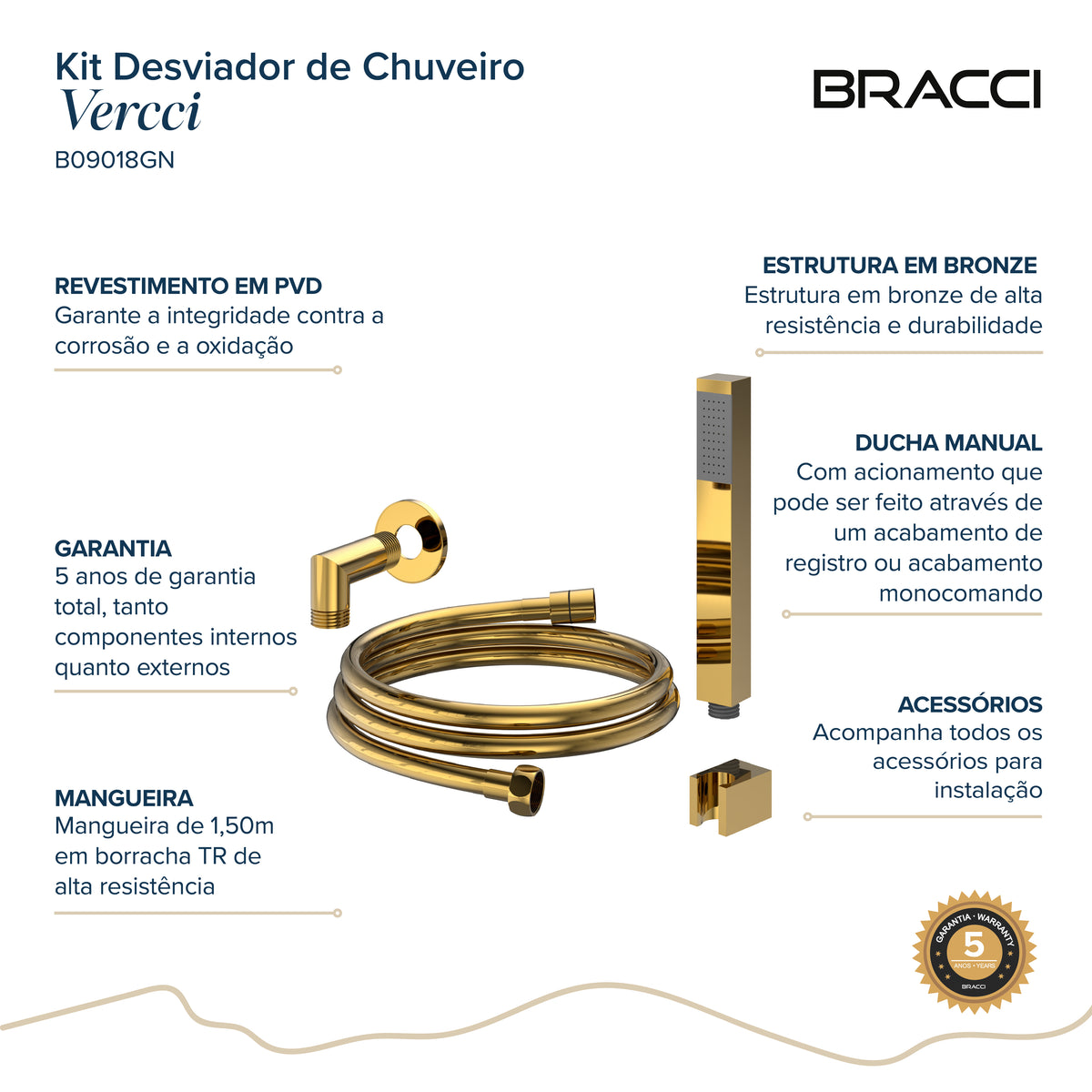 KIT DESVIADOR CHUVEIRO DE TETO MODERNO DOURADO