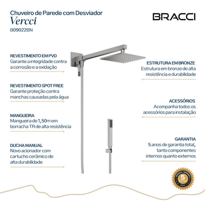 Chuveiro com Desviador Aço Escovado Vercci