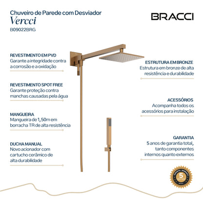 Chuveiro com Desviador Rose Escovado Vercci