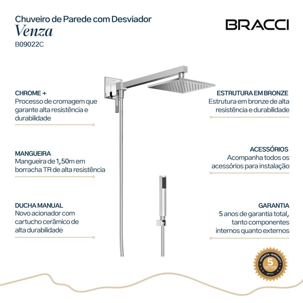 CHUVEIRO COM DESVIADOR CROMADO VENZA