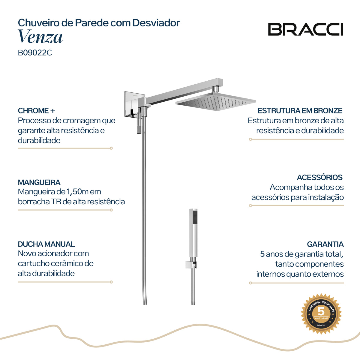 CHUVEIRO COM DESVIADOR CROMADO VENZA