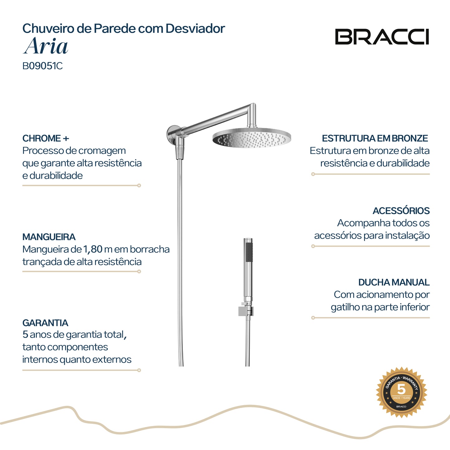Chuveiro Parede com Desviador Aria Cromado