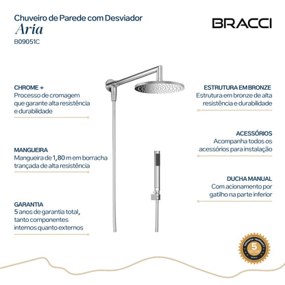 Chuveiro Parede com Desviador Aria Cromado
