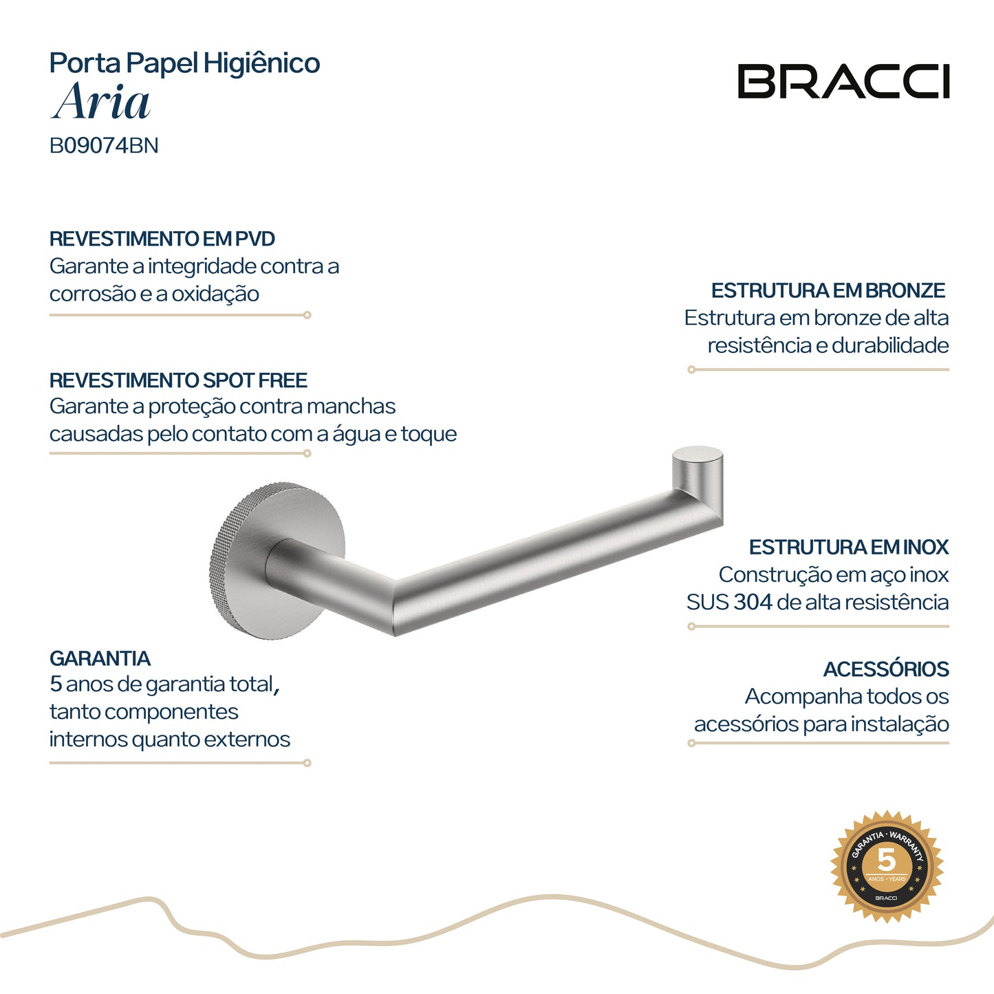 PORTA PAPEL HIGIÊNICO ARIA AÇO ESCOVADO