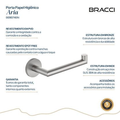 PORTA PAPEL HIGIÊNICO ARIA AÇO ESCOVADO
