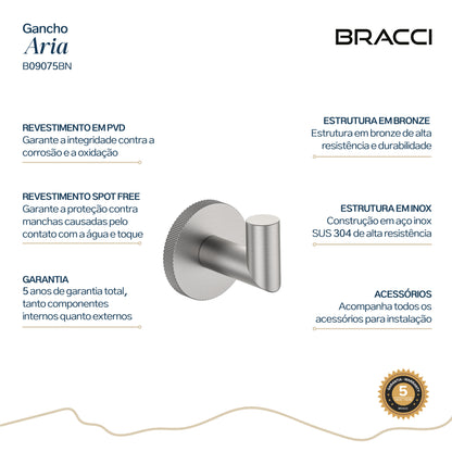 GANCHO SIMPLES ARIA AÇO ESCOVADO