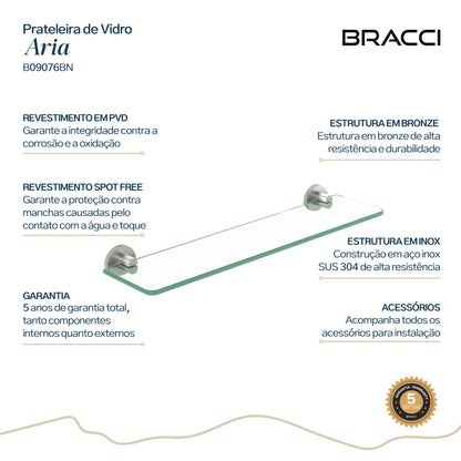 PRATELEIRA VIDRO ARIA AÇO ESCOVADO
