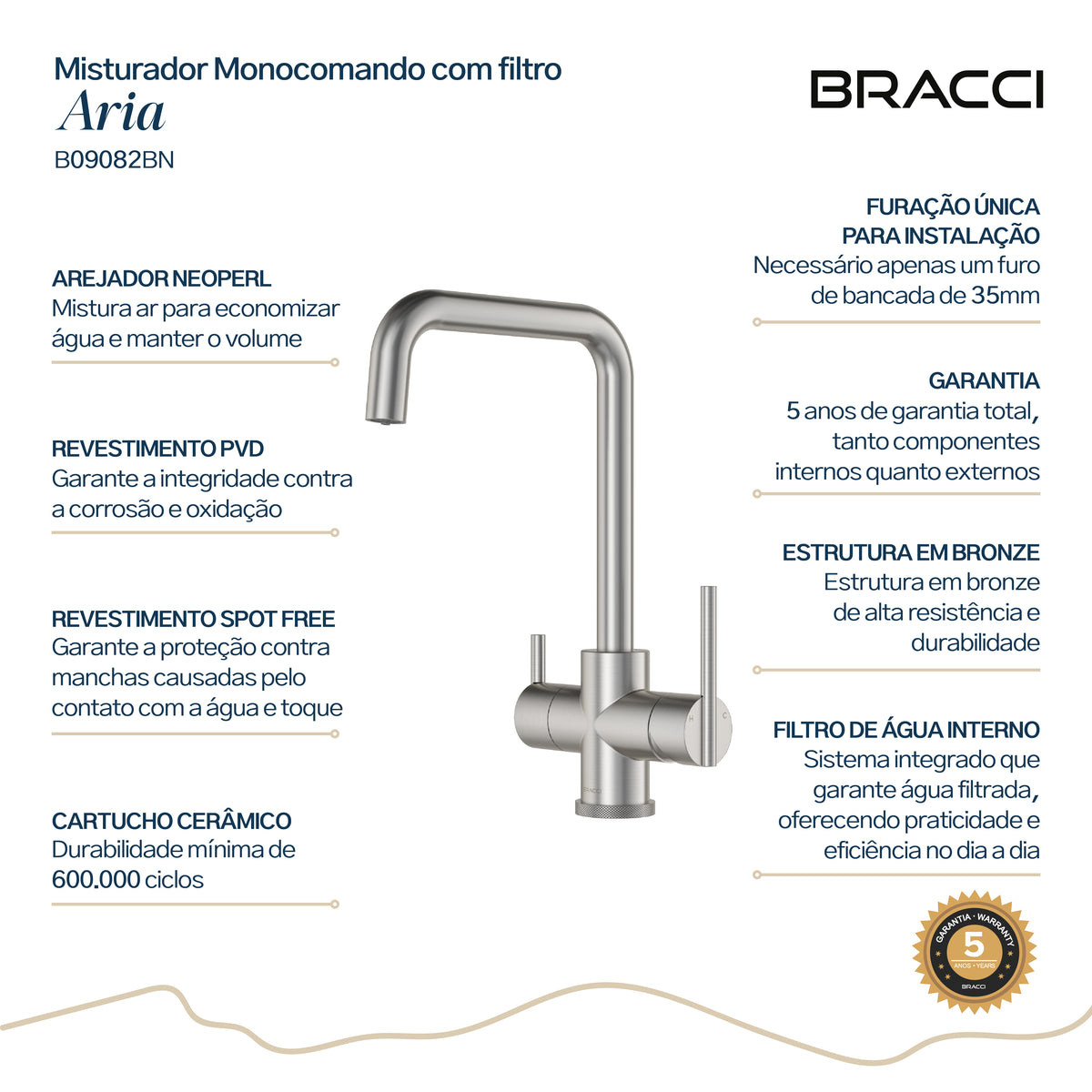 MISTURADOR COZINHA FILTRO ARIA BASIC AÇO ESCOVADO