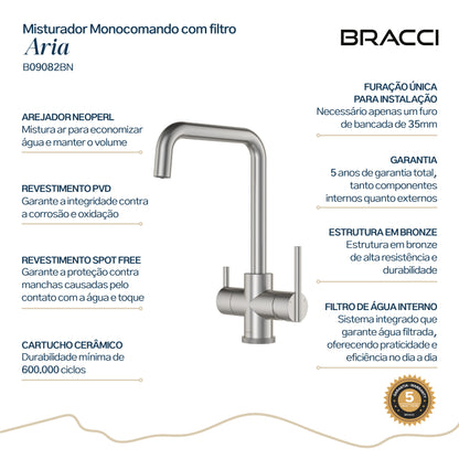 MISTURADOR COZINHA FILTRO ARIA BASIC AÇO ESCOVADO
