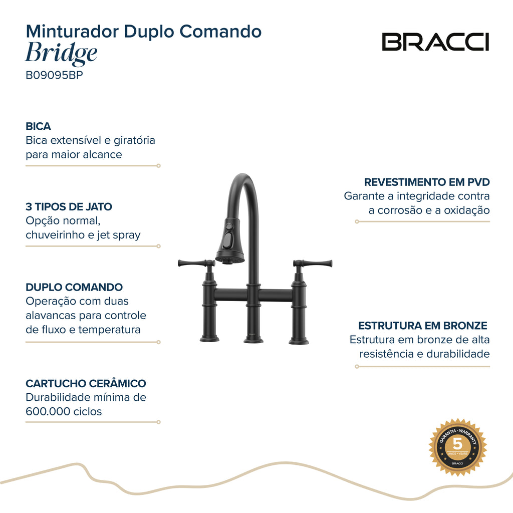 TORNEIRA DUPLO COMANDO Q/F BRIDGE PRETO PVD